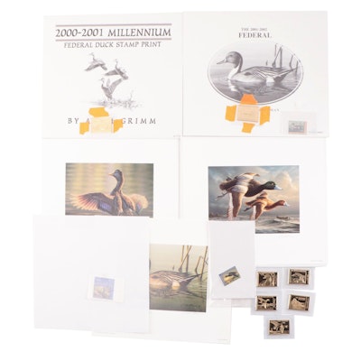 Waterfowl Themed Offset Lithographs, Postage Stamps, and Medallions