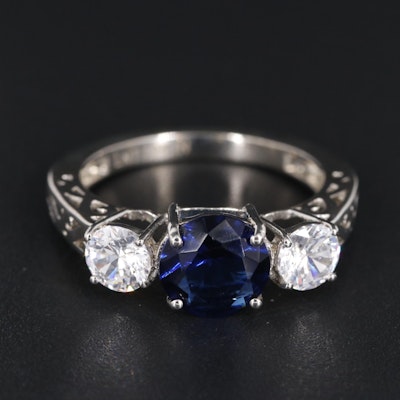 Sterling Sapphire and Cubic Zirconia Ring