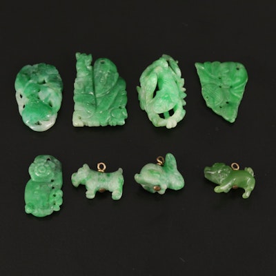 Antique Rabbit, Bat and Dog Featured in Carved Jadeite and Nephrite Charms