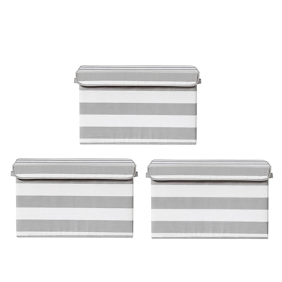 Three Pillowfort Striped Folding Storage Bins