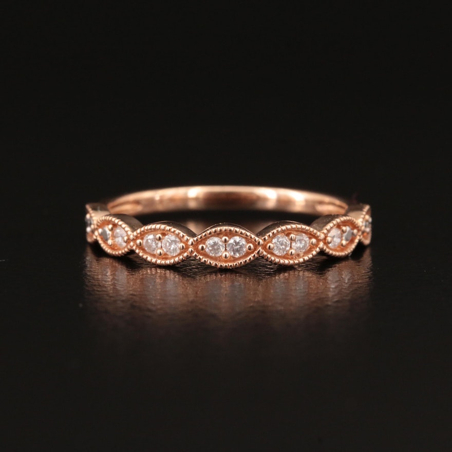 10K Rose Gold and Diamond Ring with Milgrain Design