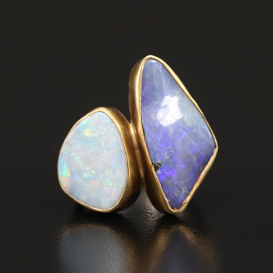 Sterling Opal Ring with 22K Bezel