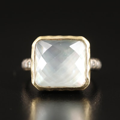 Sterling Quartz, Mother-of-Pearl Ring with Diamond and 14K Bezel Accents
