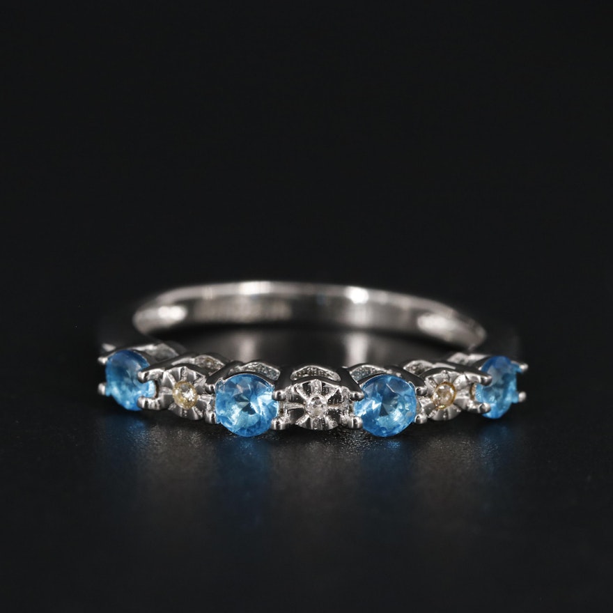 Sterling Blue Topaz and Cubic Zirconia Ring