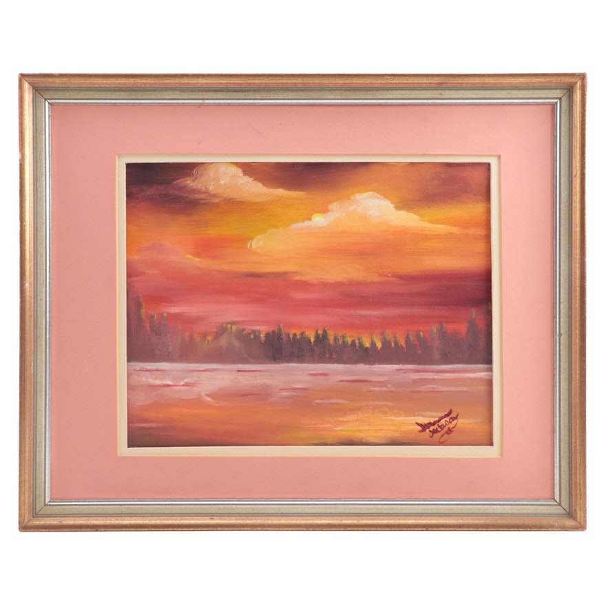 Acrylic Painting of Sunset Landscape