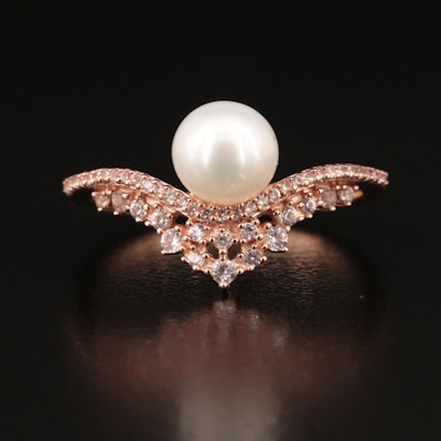 10K Rose Gold Pearl and Sapphire Ring