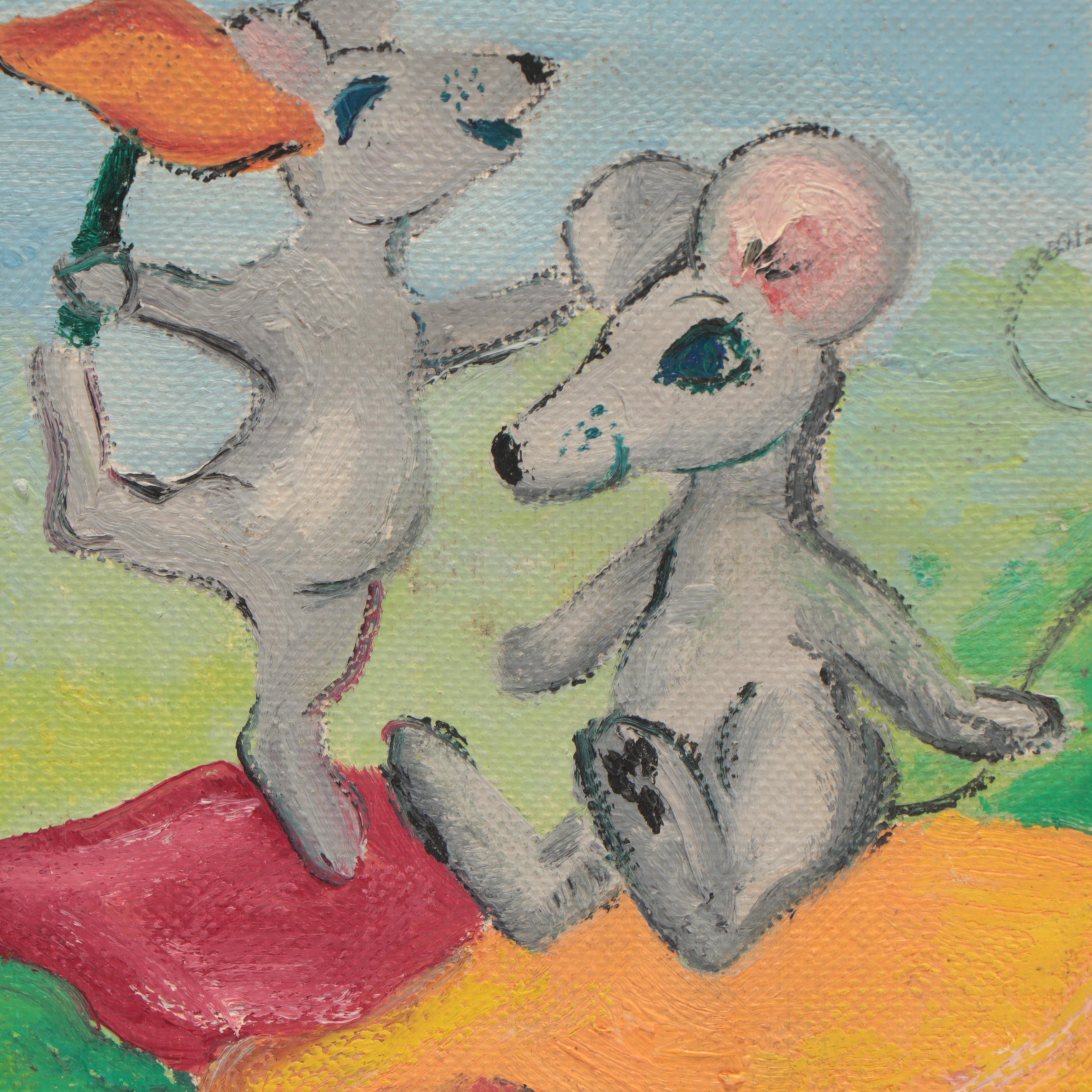 Acrylic Painting of Mice on Mushrooms EBTH