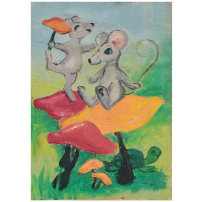 Acrylic Painting of Mice on Mushrooms