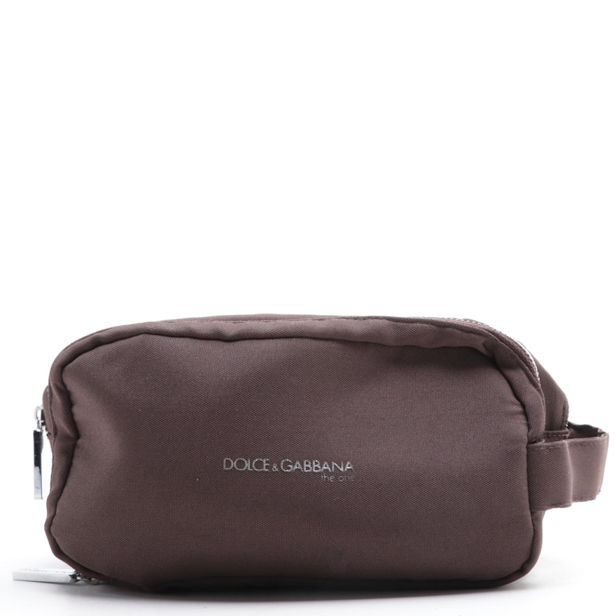 Dolce & Gabbana Parfums Promotional Zip Pouch in Brown Canvas