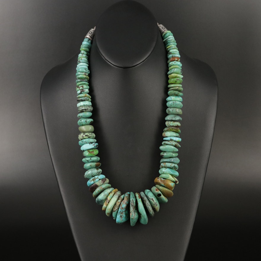 Southwestern Graduated Turquoise Necklace with Sterling Clasp