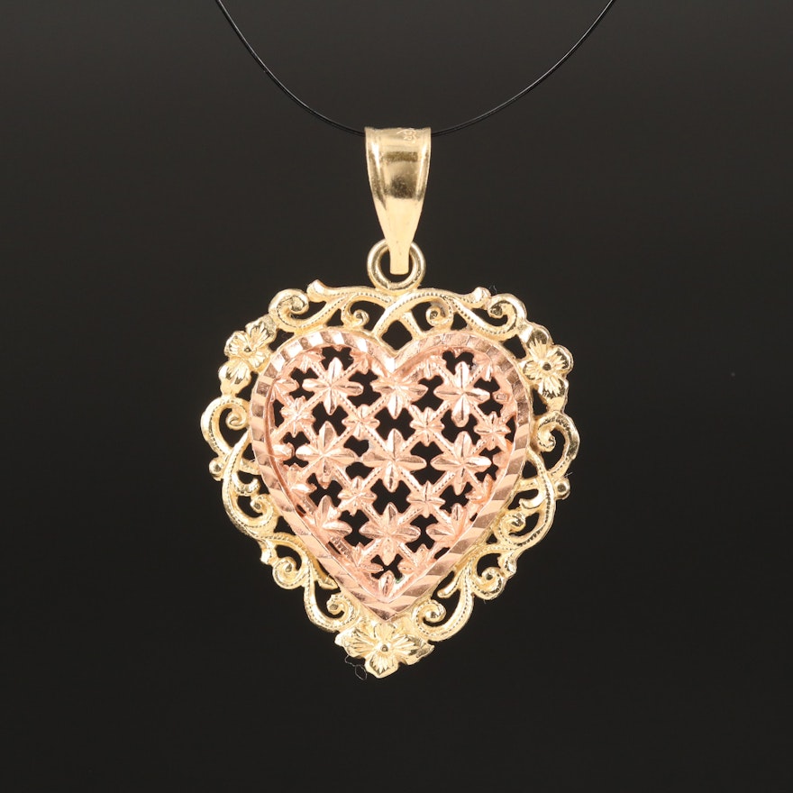 14K Heart Pendant with Rose Gold Accent
