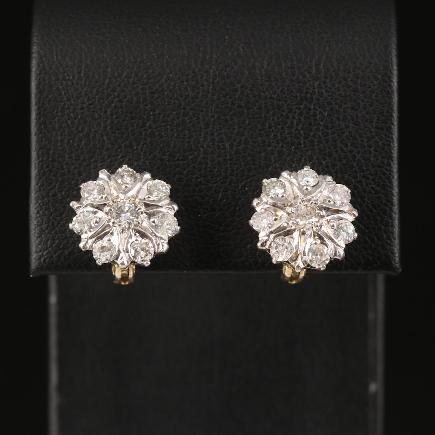 Vintage 9K, 800 Silver and 1.00 CTW Diamond Earrings