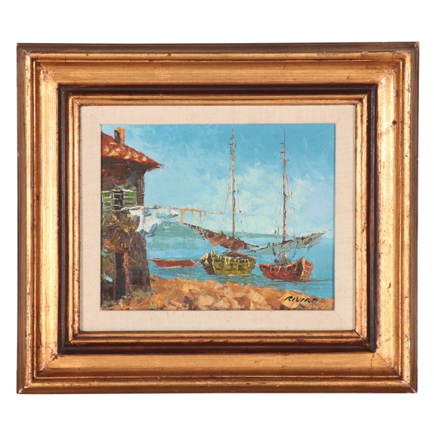 Rivira Harbor Scene Oil Painting