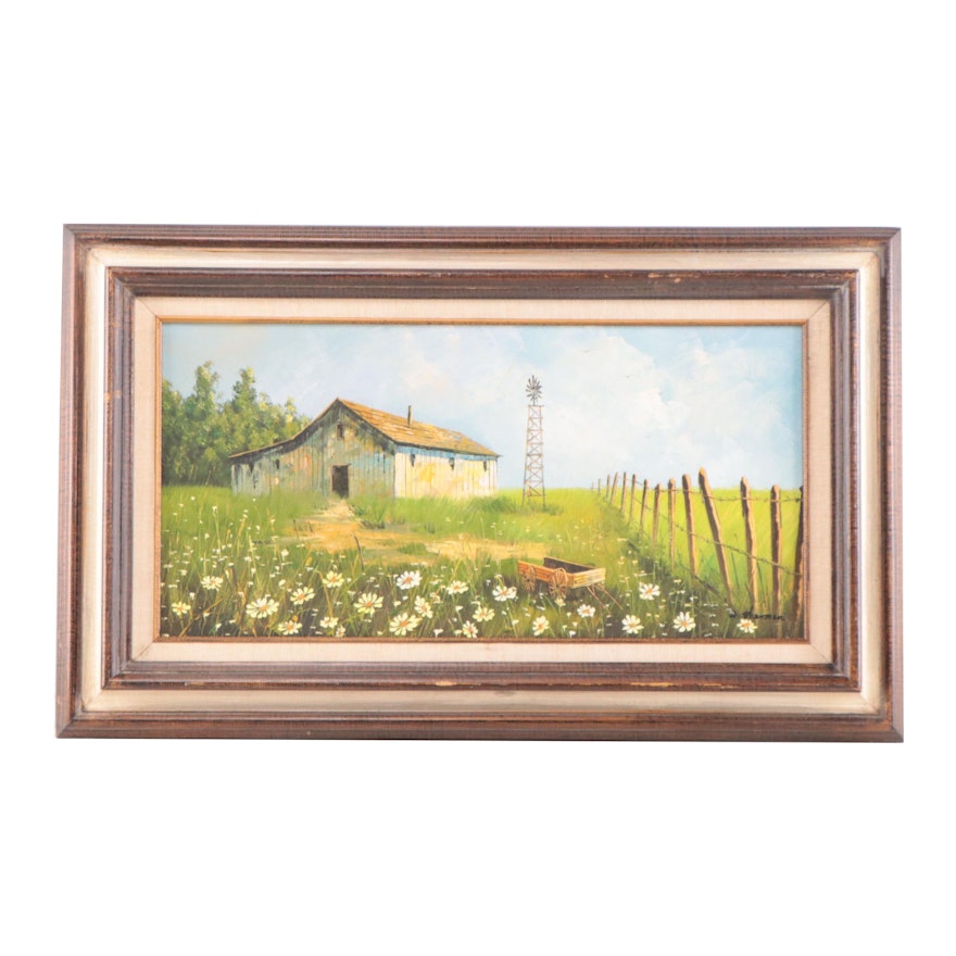 W. Sherman Oil Painting of Pastoral Landscape