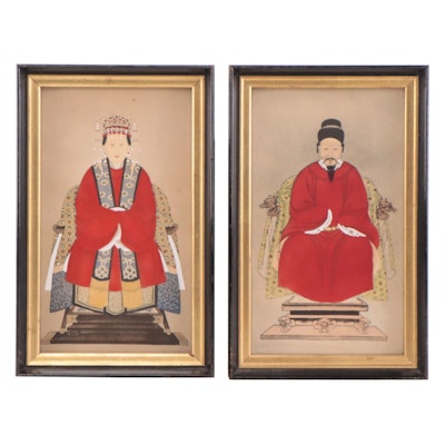 Chinese Ancestor Portrait Gouache Paintings