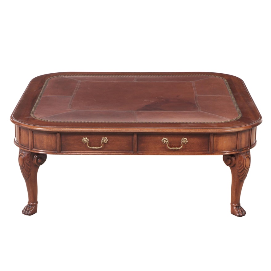 Henredon "Registry" Walnut and Leather Top Coffee Table, Late 20th Century