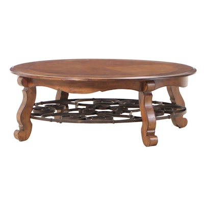 French Provincial Style Metal-Mounted Hardwood Coffee Table with Swiveling Top