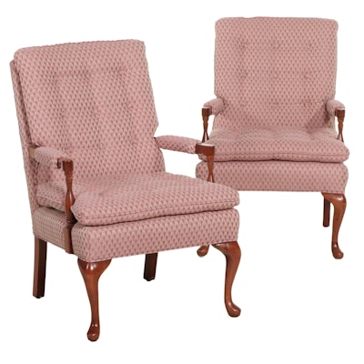 Pair of Conover Queen Anne Style Upholstered Open Armchairs, Late 20th Century