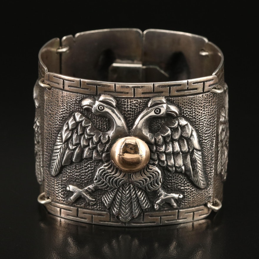 900 Silver Pre-Columbian Double Eagle Panel Bracelet
