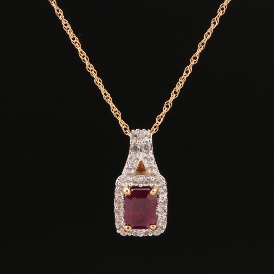 14K Ruby and Sapphire Drop Pendant Necklace