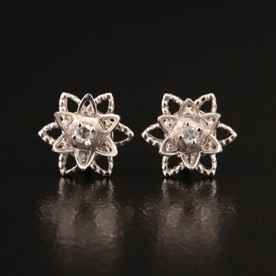 14K Diamond Flower Stud Earrings