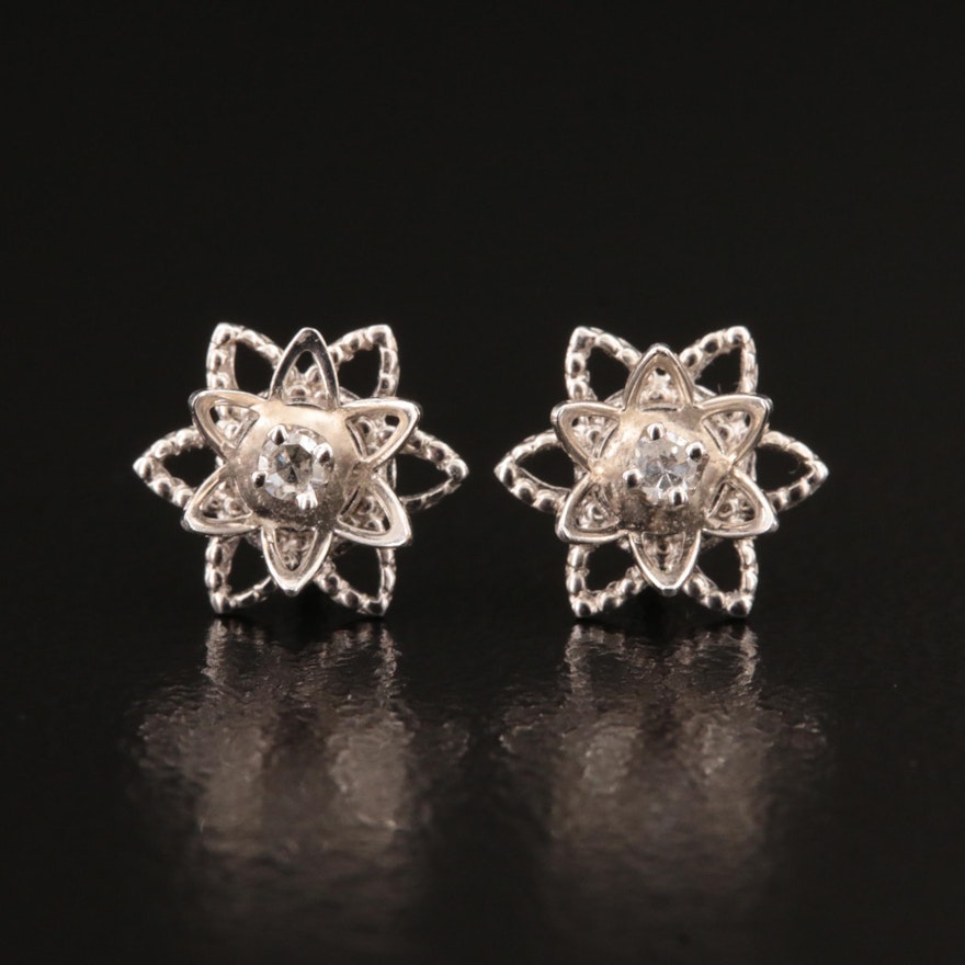 14K Diamond Flower Stud Earrings
