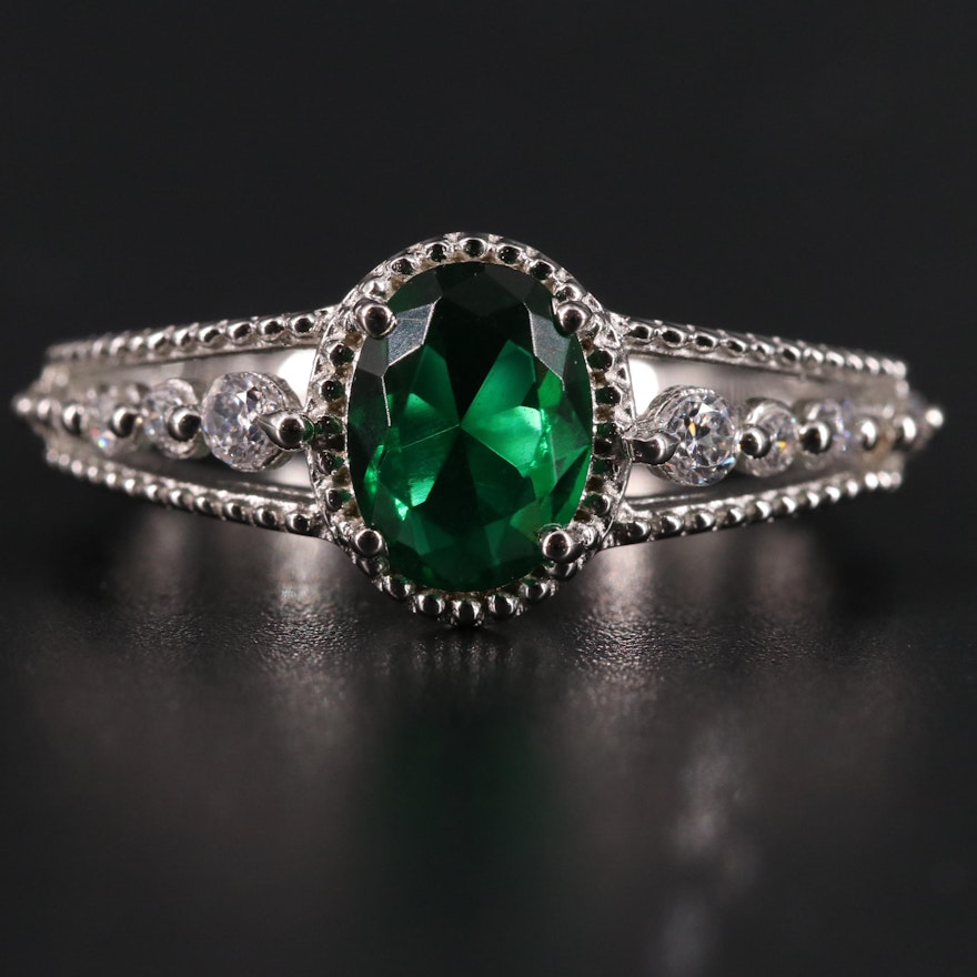 Sterling Emerald and Cubic Zirconia Ring