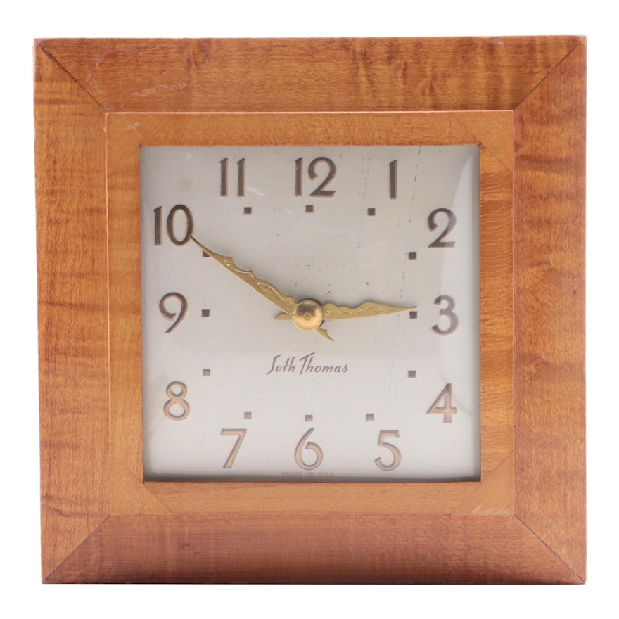 Seth Thomas "Rhythm" Curly Maple Desk Clock, Mid-20th Century