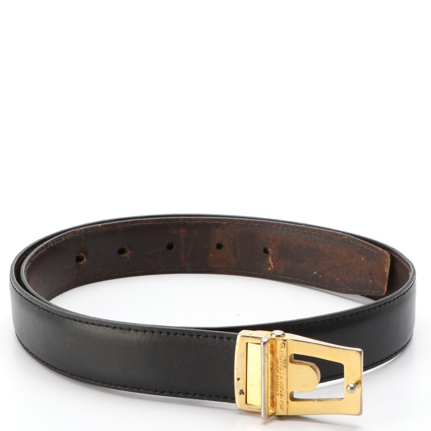 Yves Saint Laurent Reversible Belt in Brown/Black Bonded Leather