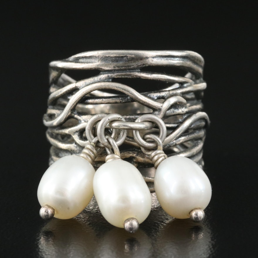 Sterling Pearl Charm Ring