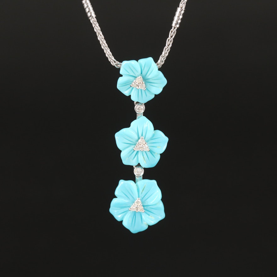 14K Turquoise and Diamond Flower Necklace