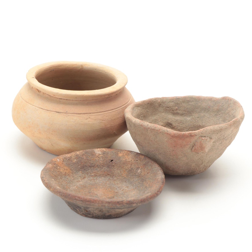 Excavated Vietnam Earthenware Pot and Cup with Guatemalan Cup, Antique
