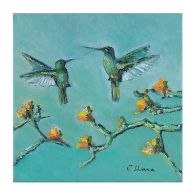 José M. Lima Oil Painting of Hummingbirds, 2023