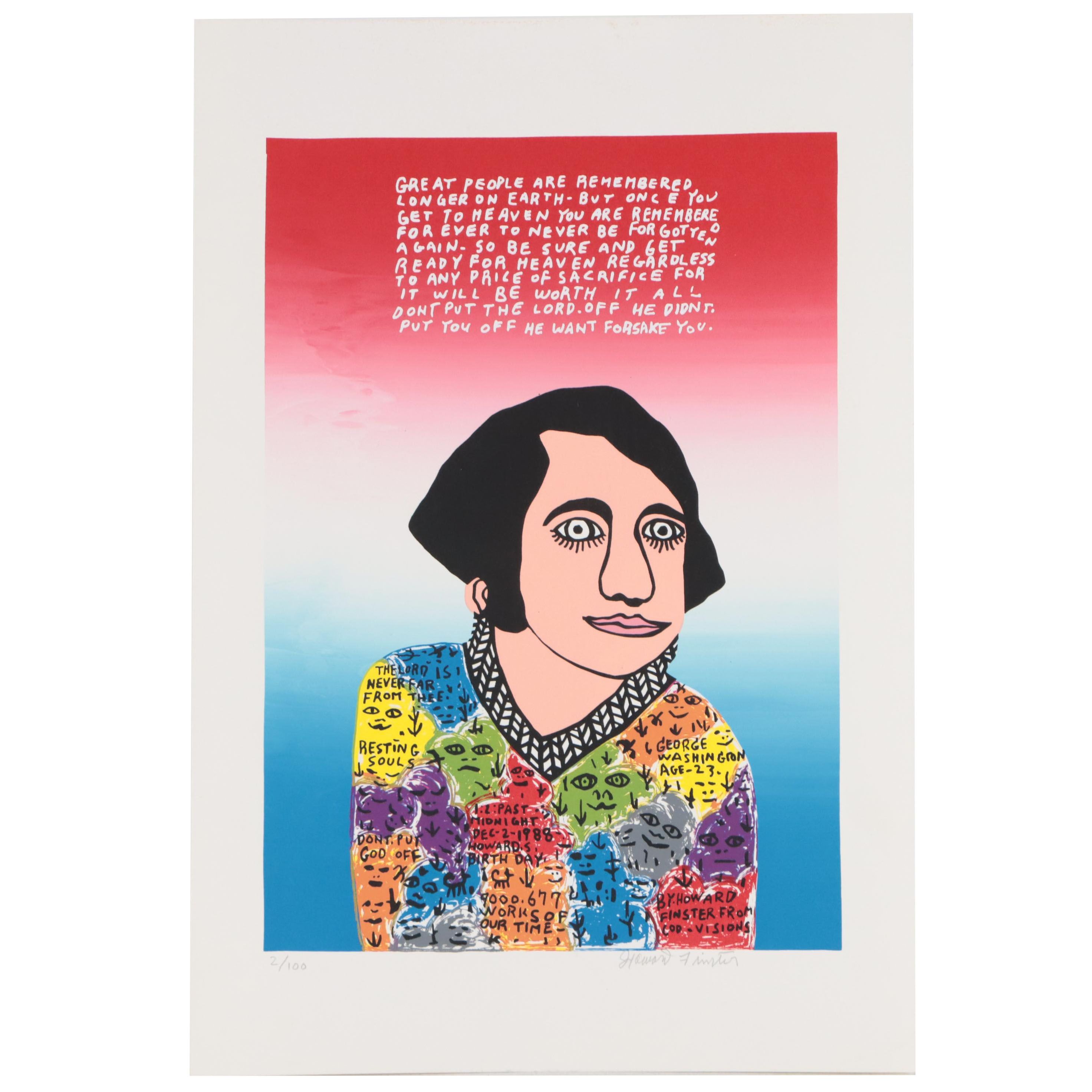 Howard Finster Folk Art Serigraph "Young Circa 1988 EBTH