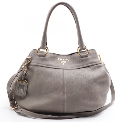 Prada Two-Way Bag in Grey Deerskin Leather with Shoulder Strap