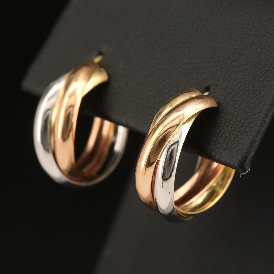 14K Tri-Color Hoop Earrings Including Rose Gold