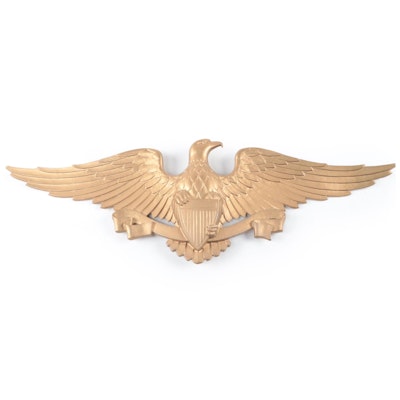 Sexton Brass Toned Cast Metal American Eagle Wall Plaque, Late 20th Century