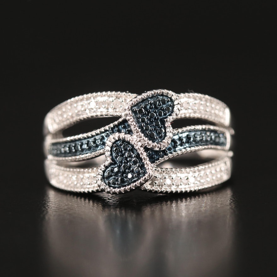 Diamond Double Hearts Ring in Sterling