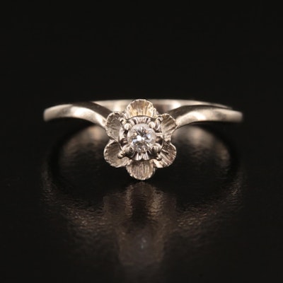 14K 0.06 CT Diamond Floral Chevron Ring