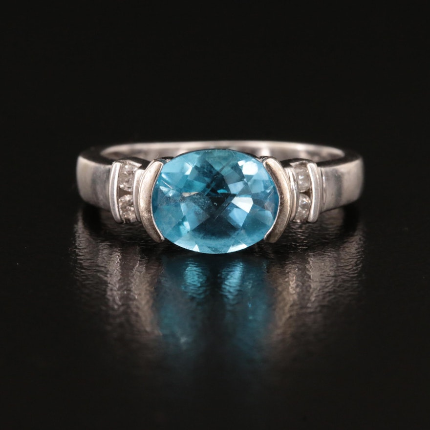 14K Semi Bezel Set Swiss Blue Topaz and Diamond Ring