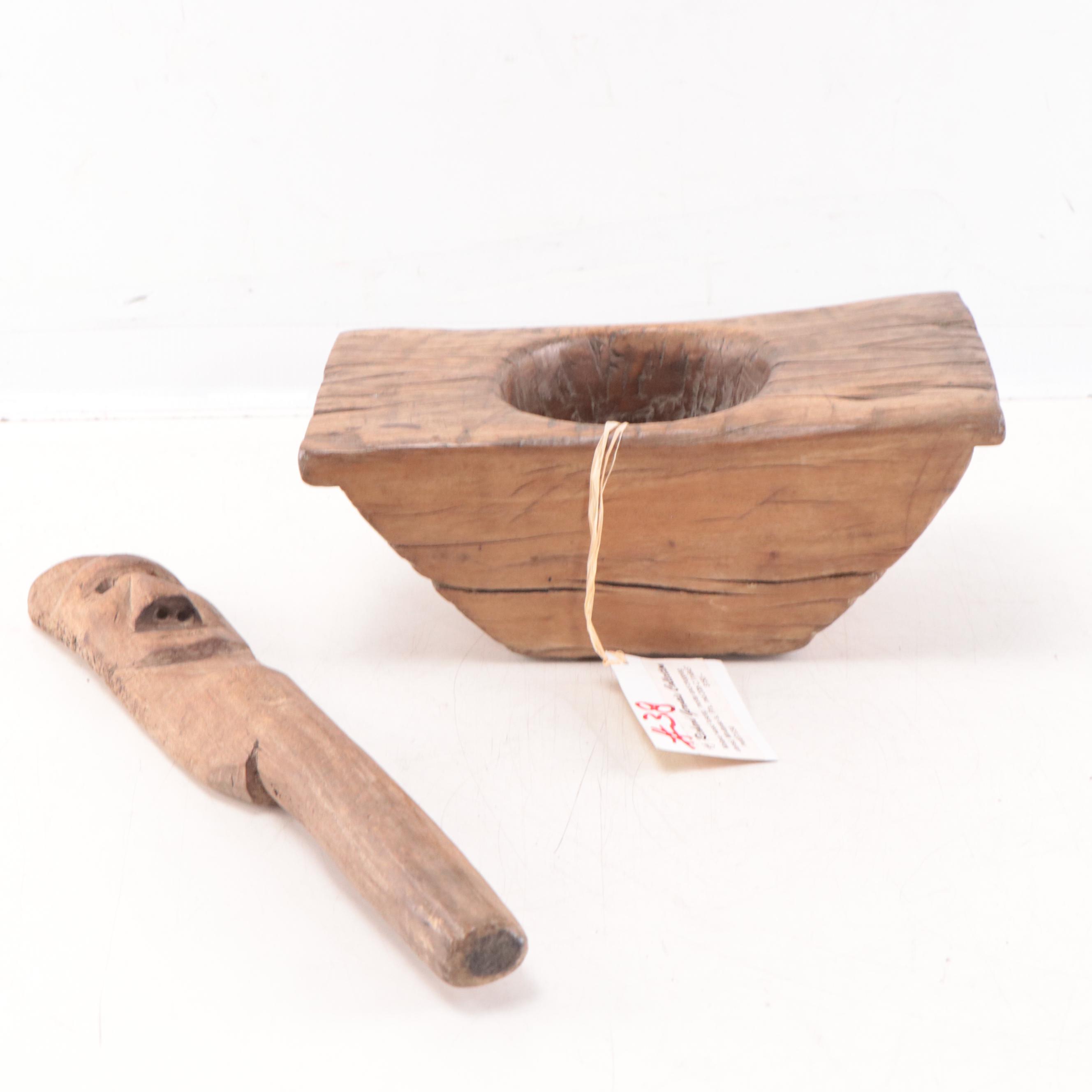 Filipino HandCarved Wood Mortar and Pestle EBTH
