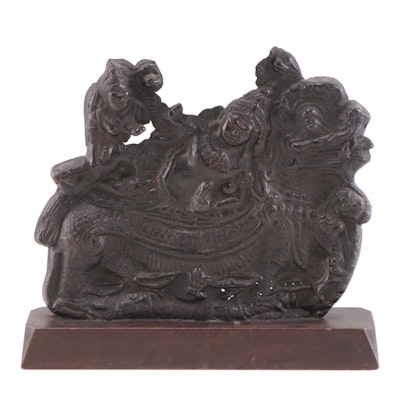 Cambodian Bronze Sculpture of Vishnu, Singha, and Naga, Late 18th Century