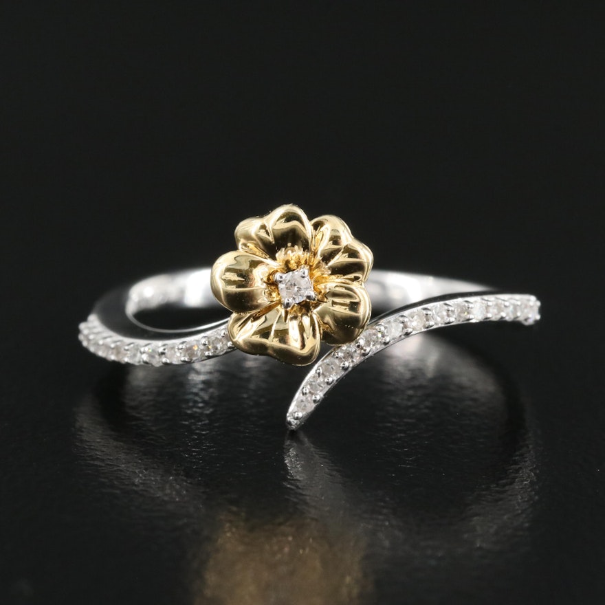 Sterling Diamond Flower Bypass Ring