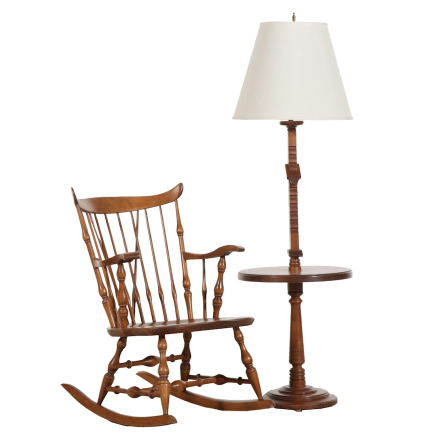 Colonial Style Maple Table Floor Lamp with Nichols & Stone Rocking Chair