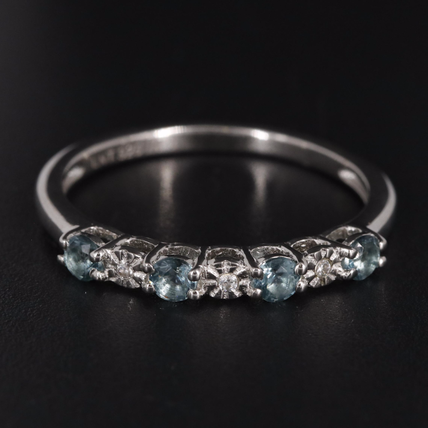 Sterling Light Blue Topaz and Cubic Zirconia Band