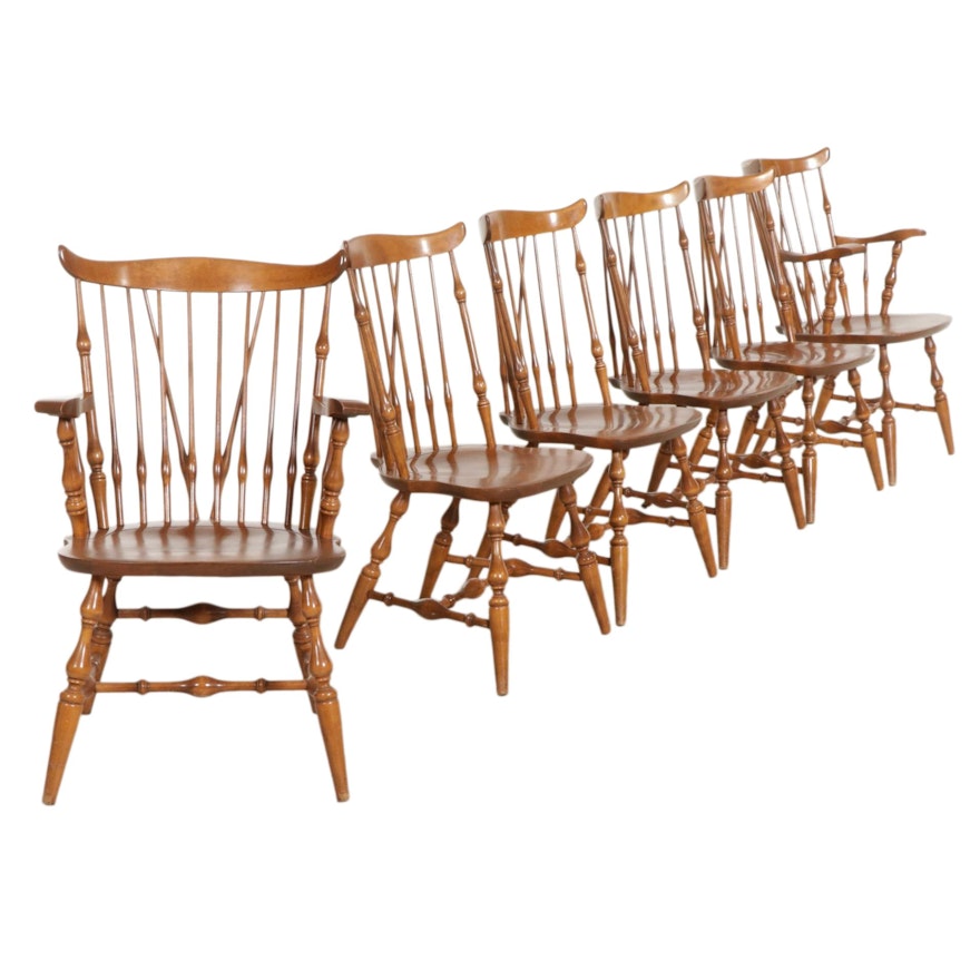Six Nichols & Stone Maple Windsor Dining Chairs, Mid to Late 20th Century