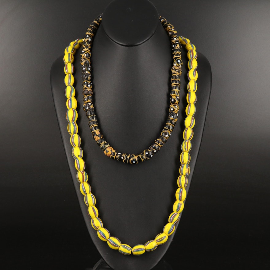 Ghanian Krobo and Venetian Glass Trade Bead Necklaces