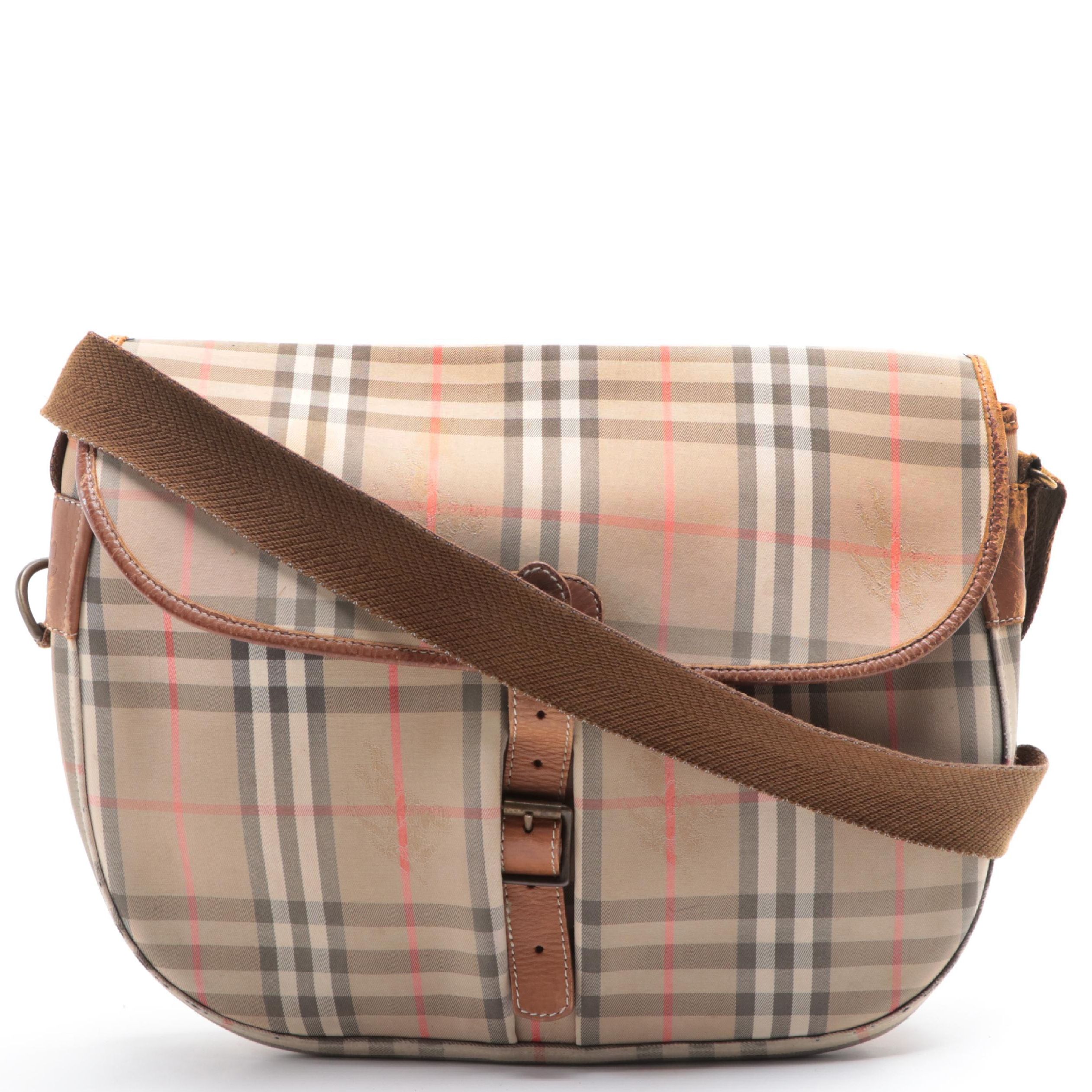 Burberrys Medium Flap Messenger Bag in Haymarket Check Gabardine