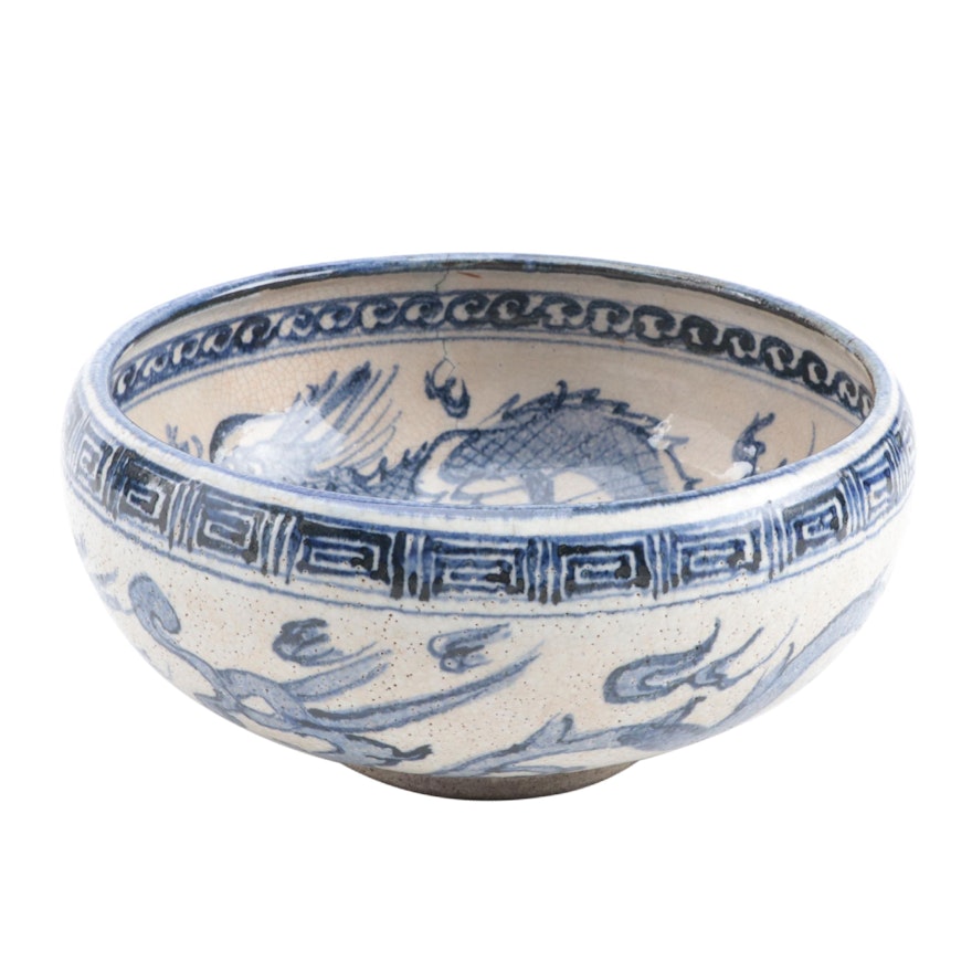 Chinese Earthenware Blue and White Bowl