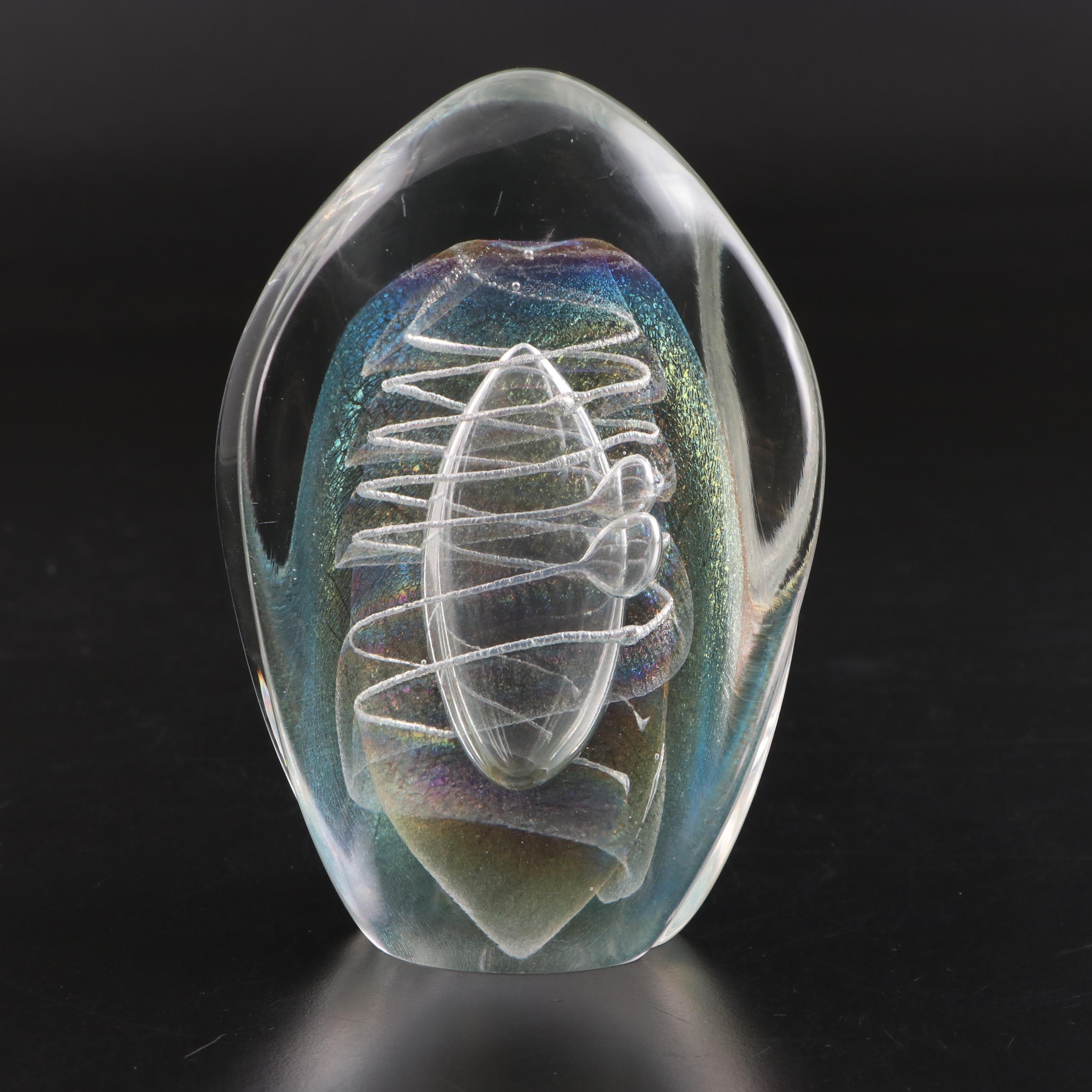 Robert Eickholt Iridescent Art Glass Paperweight, 1984 EBTH